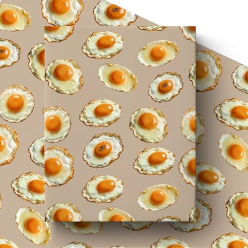 Liobelon Fried Egg Wrapping Paper Roll – 17" x 16.5 Ft Sunny Side Up Gift Wrap with Cute Egg Pattern, Breakfast Themed Wrapping Paper for Food Lover, Kitchen Gift, Brunch Birthday Party Supplies - color: Fried Egg