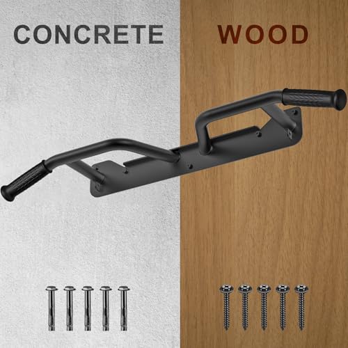 SELEWARE Heavy Duty Welded Pull Up Bar Wall/Joist/Ceiling Mount Chin Up Bar | Multifunctional Pull-up Bars w/Resistance Band Hooks for Home Gym Strength Training, Sturdy Steel Construction Support 500 lb - color: D1: Black Wall Mount Pull Up Bar