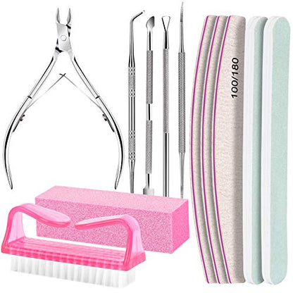 FANDAMEI Nail Care Kit, Nail Files 100/180, Nail Buffer Block, Cuticle Nippers, Cuticle Trimmer, Cuticle Pusher, Nail Tools, Nail Kit, Pedicure & Manicure Tools, Nail Prep Kit, Manicure Kit for Women - color: C-pink