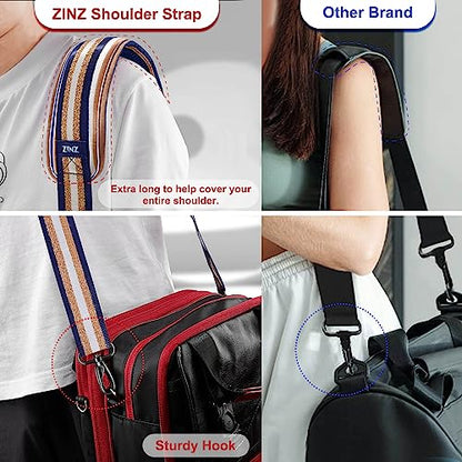 ZINZ 75" Shoulder Strap with Fixed Pad and Dual Balanced Buckles，Blue Gold Jacquard - color: Blue Gold Jacquard