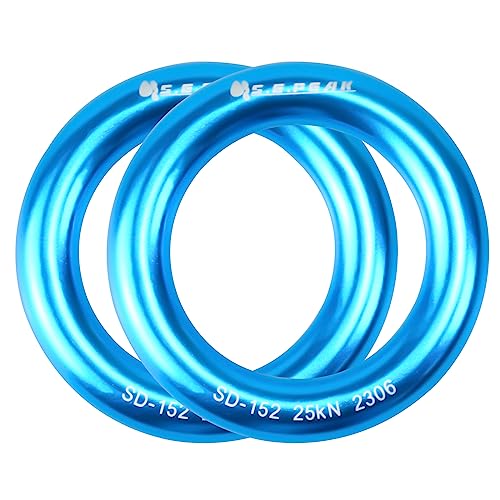 25kN Aluminum Rappel Ring, Perfect Tension O-Ring, Connection Ring for Rock Climbing, Arborist, Gold/Blue - color: big blue-2 pack