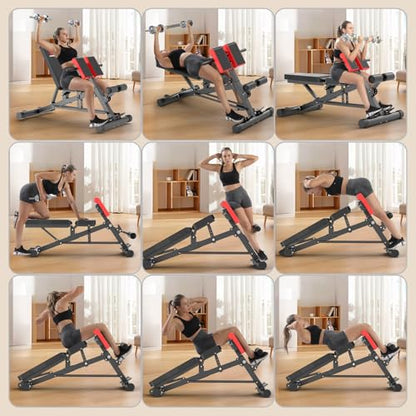 K KINGKANG Weight Bench,Load 500LBS Roman Chair Adjustable Decline/Flat | 5x5cm Commercial-Grade Carbon Steel Frame, 5cm Thick Cushion Relieves Fatigue, Breathable Easy-Clean Leather - color: Daek Gray
