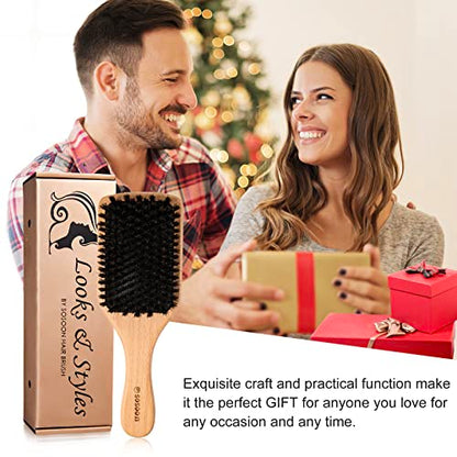 Sosoon Hair Brush, 100% Pure Boar Bristle Paddle Brush for All Hair Types, Restore Shine & Texture and Makes Hair Smooth & Health