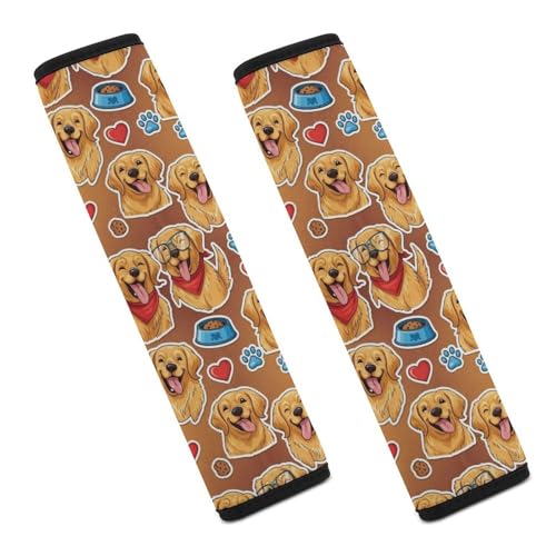 2PCS Golden Retriever Dog Cute Car Seat Belt Pad Breathable Shoulder Protector for Girls and Boys, Most Cars, Anti-Slip Pad - color: Pattern 109
