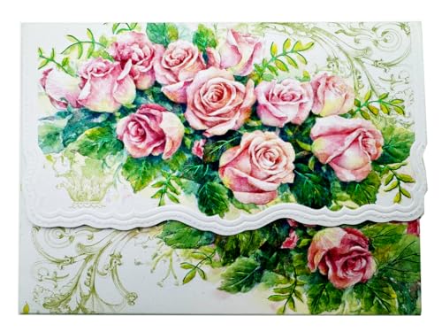 Poster Foundry Rose Cascade Boxed Note Cards by Carol Wilson. 10 embossed 4x5 Die-Cut Notecards and Matching Envelopes in Decorative Gift Box with Magnetic Flap. NCP2429 - color: Floral - Rose Cascade, style: 1 Gift Box Set / 10 Cards Total