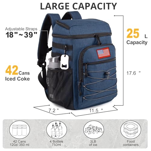 25L Insulated Cooler Backpack Water-Resistant Molle Cooler Bag for Camping | 25L Large Capacity Tactical Cooler Backpack Bag with Compartment Insulation Water-Resistant & Leakproof Durable & Comfortable - color: Blue