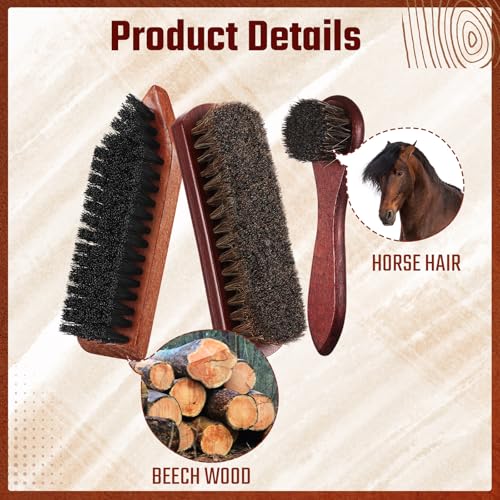 Vesici 3 Pcs Boot Brush Shoe Cleaning Horsehair Brush Wood Handled Shoe Cleaner Tool for Leather Care Dirt Scrubber Women Men Home Accessories
