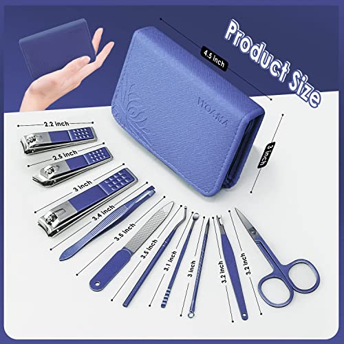 WOAMA 10 in 1 Manicure Set Travel Nail Clipper Set Mini Pedicure Kit Manicure Set Professional Nail Kit for Fingernail Toenail - Blue - color: Blue