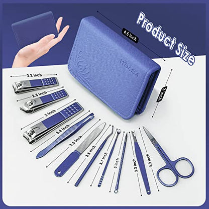 WOAMA 10 in 1 Manicure Set Travel Nail Clipper Set Mini Pedicure Kit Manicure Set Professional Nail Kit for Fingernail Toenail - Blue - color: Blue