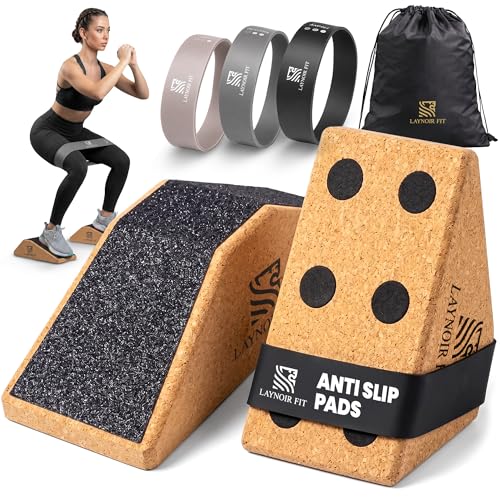 Anti-Slip Squat Wedge Block (2-Pack) – Heel Elevated Squats, 20° & 40° Cork Wedges for Weightlifting, Mobility & Knee Support – Includes Resistance Bands & Carry Bag