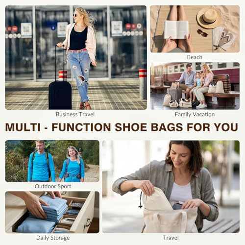 12 Pcs Dust Bags for Shoes Travel, 18x9 Inch Shoe Travel Bags for Suitcase, Single Shoe Pouch Storage Organizer, Cotton Drawstring Bag for Sneakers Boots Handbags, Beige
