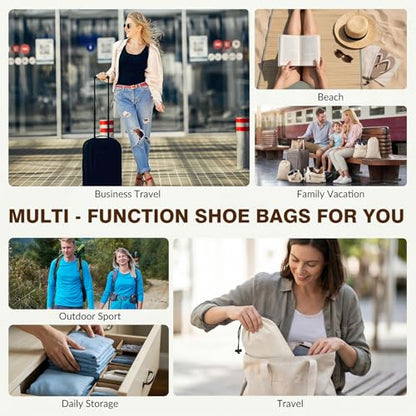12 Pcs Dust Bags for Shoes Travel, 18x9 Inch Shoe Travel Bags for Suitcase, Single Shoe Pouch Storage Organizer, Cotton Drawstring Bag for Sneakers Boots Handbags, Beige