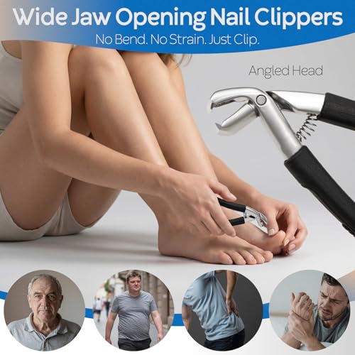 Toenail Clippers for Seniors Thick Nails, Ingrown Toenail Removal Kit 5Pcs, Heavy Duty Slanted Nail Clippers, Ingrown Nail Cutter with Long Handle Wide Jaw, Angled Head Toenails Clipper for Men - size: 5Pcs Nail Clippers Set-PP handle