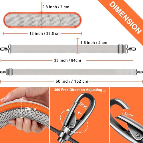 Hseok 60 Inch Shoulder Strap, Ultra-Thick and Padded with Metal Swivel Hooks for Laptop Messenger and Crossbody Canvas Bags - color: Gray Orange