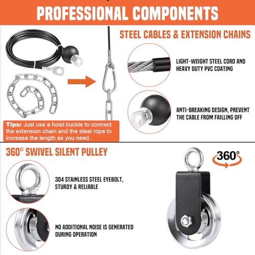 SERTT Cable Pulley System Gym, Power Rack Pulley Attachment with 2-in-1 LAT Pull Down Bar and Upgraded Loading Pin,Used for Triceps Pulldown, Biceps, Back, Shoulder - color: with Aluminium Alloy Pulley