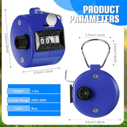 TOODOO 6 Pack Hand Tally Counter 4 Digit Mechanical Palm Clicker Plastic Hand Held Counter Clicker with Metal Finger Ring for School Golf Sports Events Office Stadium - color: Blue