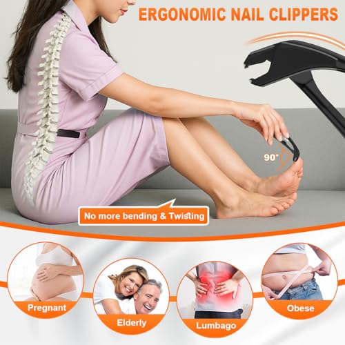 Nail Clippers Set, CLPPNA Angled Head Long Handled Toenail Clippers for Thick Toenails, Sharp Heavy Duty Ingrown Toenail Clippers with Wide Jaw, Podiatrist Nail Clippers for Seniors and Men - style: Black Slanted & Angled Head