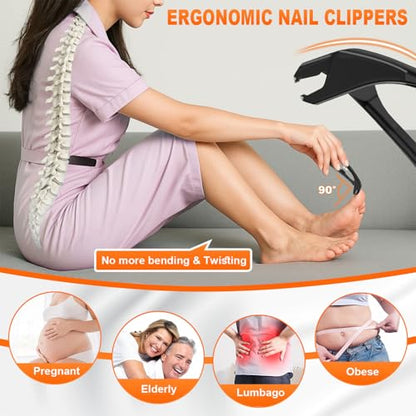 Nail Clippers Set, CLPPNA Angled Head Long Handled Toenail Clippers for Thick Toenails, Sharp Heavy Duty Ingrown Toenail Clippers with Wide Jaw, Podiatrist Nail Clippers for Seniors and Men - style: Black Slanted & Angled Head