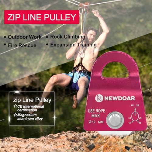 NewDoar Micro Mobile Single Pulley,20kN(4500 lb) Max Rope 1/2in for Rigging Arborist Climbing Rescue,CE Certified - color: One Unit (20KN Pulley Red)