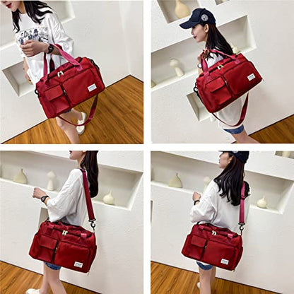 Small Gym Bag for Women, Travel Duffle Bag Carry On Weekender Bag with Shoe Compartment - color: 06#Red, style: Gym Bag&toiletry Bag