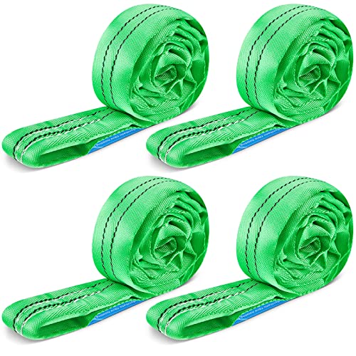 Fabbay 4 Pcs 3.3 Feet Heavy Duty Polyester Endless Loop Round Lift Slings Lifting Straps for Hoist Towing Moving Furniture Rigging Equipment, 5300 lb Vertical 4200 lb Choker 10600 Lbs Basket(Green) - color: Green, size: 3.3 Feet
