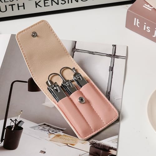6 PCS Premium Stainless Steel Nail Clippers Set, Professional Manicure Pedicure Kit with Snap Fastener PU Leather Case, Travel Grooming Kit, Ideal Gift for Men and Women(D-PinkA) - color: D-pink