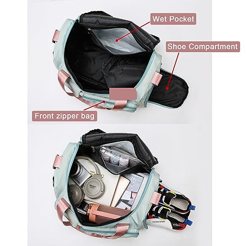 Small Gym Bag for Women, Travel Duffle Bag Carry On Weekender Bag with Shoe Compartment - color: 30#All Green, style: Gym Bag&toiletry Bag