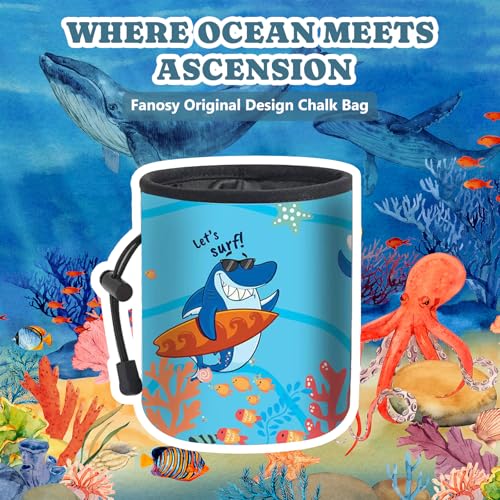 Shark Chalk Bag Animal Adventure Edition Chalk Bags for Rock Climbing Climbers Bouldering Gyming Sports Gift for Adults Kids Teenagers, Carry Dog Treats, Gym Bottles, Trail Trash