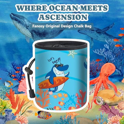 Shark Chalk Bag Animal Adventure Edition Chalk Bags for Rock Climbing Climbers Bouldering Gyming Sports Gift for Adults Kids Teenagers, Carry Dog Treats, Gym Bottles, Trail Trash