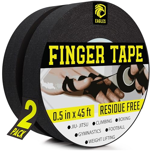 EAGLES Finger Tape 2, 3, 6 or 12 Pack Black or White | Residue Free Skin Friendly Strong Athletic Sports Tapes | 0.5” x 45 Ft for BJJ Jiu Jitsu Grappling MMA Knob Tape Weight (Black, 2 Pack) - color: Black, size: 2 Pack