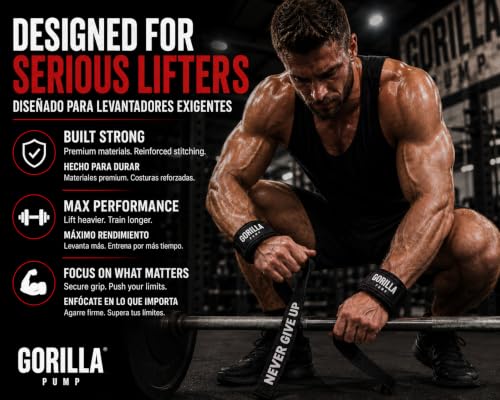 Pair of Deluxe Straps for Weights, Dumbbells, Gym and Crossfit with Non-Slip Grip and Durable Never Give Up Design - color: Black