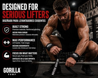 Pair of Deluxe Straps for Weights, Dumbbells, Gym and Crossfit with Non-Slip Grip and Durable Never Give Up Design - color: Black