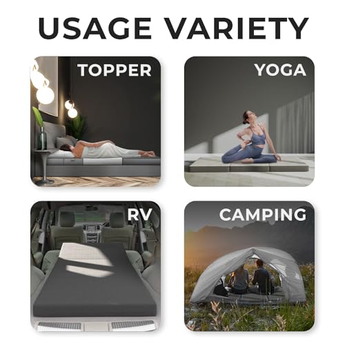 Cozzzi Folding Mattress Full Size for Floor and Traveling with Removable Cover - Lightweight and Portable Folding Mattress for Adults & Kids - Compact and Easy to Storage (75in x 54in x 4in) - size: Full (75in x 54in x 4in), style: Gray