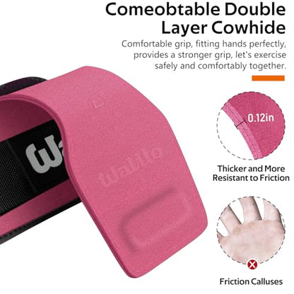 Weight Lifting Wrist Strap，Double Layer Leather Wrist Wraps with Neoprene Padding for Weightlifting & Deadlifts – Adjustable Gym Straps for Men & Women - color: Rose