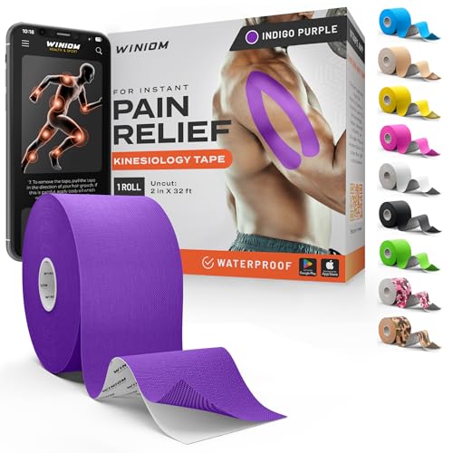 Kinesiology Tape - Waterproof Athletic Sports Tape for Knee, Shoulder, Arm & Back Support | 3-5 Day Adhesion, Hypoallergenic & Latex-Free + Taping Guide (Uncut, 2"x32ft Roll, Indigo Purple) - color: Pack A: Indigo Purple, size: 32 Feet - Uncut