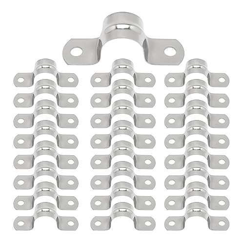25 PCS M20 304 Stainless Steel Rigid Pipe Strap Two Hole Cable Strap u Bracket Pipe Clamps Heavy Duty Pipe Fasten Holder for Tube, Pipe or Wire Cord Installation (25, 20MM（3/4" ）) - size: 20MM（3/4" ）