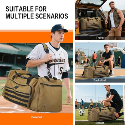 120L Extra Large Gym Duffle Bag for Men Women with Shoes Compartment Heavy Duty Tactical Sports Duffel Bag Big Football Baseball Basketball Soccer Hockey Team Equipment Bag, Brown - color: Brown
