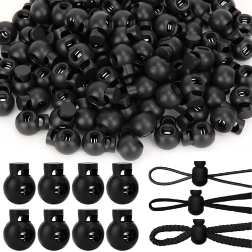 Hysagtek Plastic Cord Locks for Drawstrings Shoelaces, 100 Pcs Adjustable Round Cord Stops for Paracord, Backpacks - color: Black