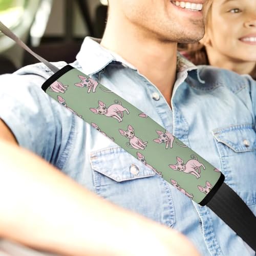 2 Pack Universal Soft and Comfortable Seat Belt Cover for Kids, Car Seats Pushchair Strollers High Chair Pushchair, Naked Cats Sphynx Cats Mint Green Seat Belt Cushion - color: Pattern 952