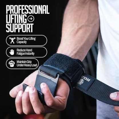 Roar® Heavy Duty Weight Lifting Hooks with Padded Wrist Straps – Premium Grip Support for Deadlifts, Pull Ups & Shrugs – Non-Slip Metal Hooks for Powerlifting, Bodybuilding & Strength Training (Pair)