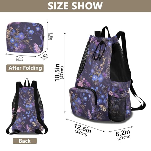 GuoChe Drawstring Backpacks Gym Swim Bag With Inside Pockets Pull String Bag Waterproof Chic Purple Flower - color: Chic Purple Flower