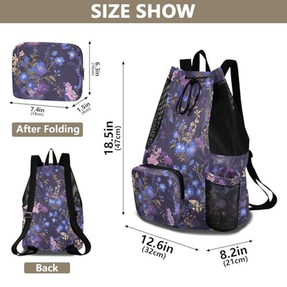 GuoChe Drawstring Backpacks Gym Swim Bag With Inside Pockets Pull String Bag Waterproof Chic Purple Flower - color: Chic Purple Flower