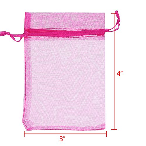 Boshen 100/200PCS Organza Gift Candy Sheer Bags Mesh Jewelry Pouches Drawstring Bulk for Wedding Party Favors Christmas (3" X 4"(100PCS), Hot Pink) - color: Hot Pink-3" X 4"(100PCS)