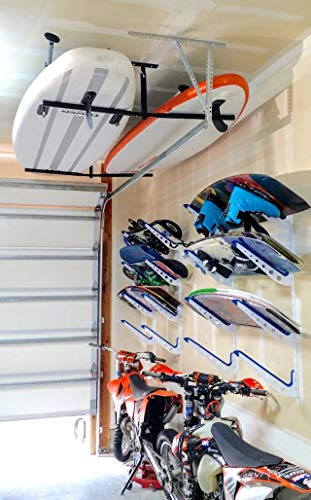 StoreYourBoard Standup Paddle Board and Surfboard Garage Storage Rack - Adjustable Ceiling Mount Hanger for SUP Storage, Heavy Duty Overhead Paddleboard Organizer for Garage, Space Saving Rack - style: Double
