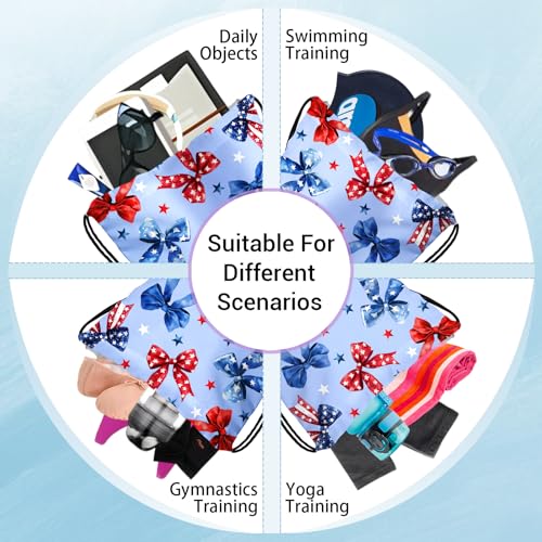 Gymnastics Grip Bag Lightweight Small Drawstring Grip Bags for Gymnasts - color: Bowknot Stars-blue