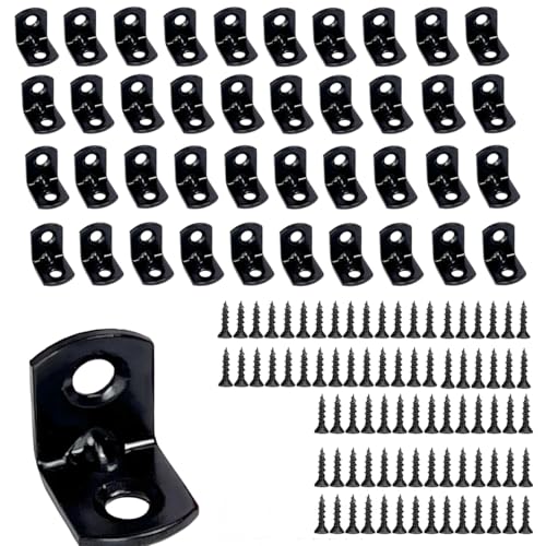 40PCS L Bracket Corner Brace Shelf Brackets 90 Degree Right Angle Bracket Black Thickening Steady Metal Corner Brackets with 80PCS Screws for Wood Cabinets Wardrobes Shelves Bookshelves Sofas Beds - size: 40PCS L Bracket Corner