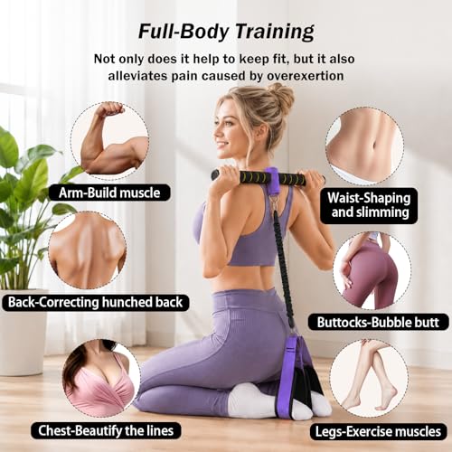 Resistance Bands with Handles, 6-Tube Elastic Pedal Resistance Band for Working Out, Durable Natural Rubber Exercise Bands, Multifunction Exercise Equipment for Abdomen, Waist, Arm, Leg Stretching - color: Upgraded-Purple