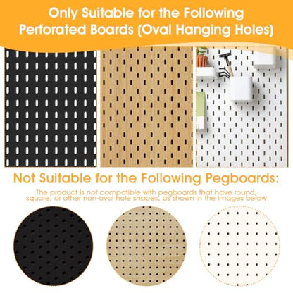 Lemecima 2 Pcs Pegboard Shelves, Solid Wood Wall Shelf with Hooks, Compatible with Skadis Pegboard, Organizer Accessories for Home & Office