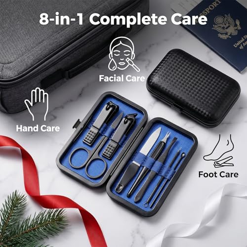 8-Pc Manicure Set,Stocking Stuffers for Men,Teen Boy, Gift Ideal for Dad | Precision Nail Care Tools for Fingernail, Toenail, and Cuticle Grooming, a Christmas Boyfriend and Boyfriend Essential
