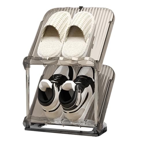 YYW Transparently Narrow Shoe Rack, Vertical Shoe Rack for Entryway Corner | Small Shoe Storage Organizer, Save Space Slim Shoe Shelf for Front Door Entrance, Easy To Assemble, PET Material - color: Grey, size: 2 Tier